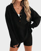 Women's ribbed hooded sweatshirt with button placket and long sleeves