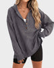 Women's ribbed hooded sweatshirt with button placket and long sleeves