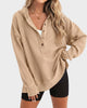Women's ribbed hooded sweatshirt with button placket and long sleeves