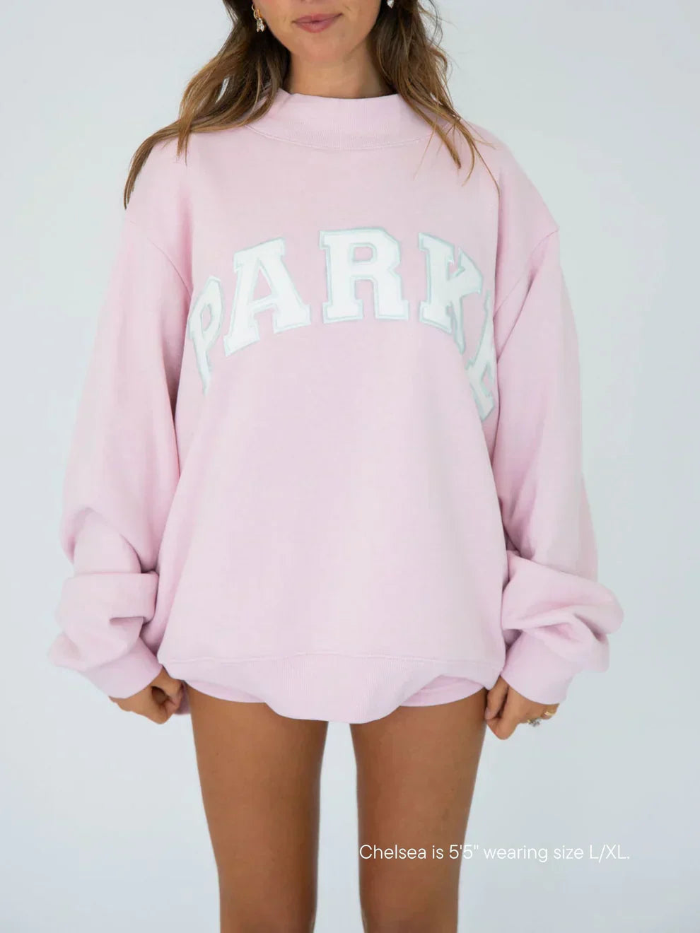 Women's oversized sweatshirt with large chenille-style letter graphic