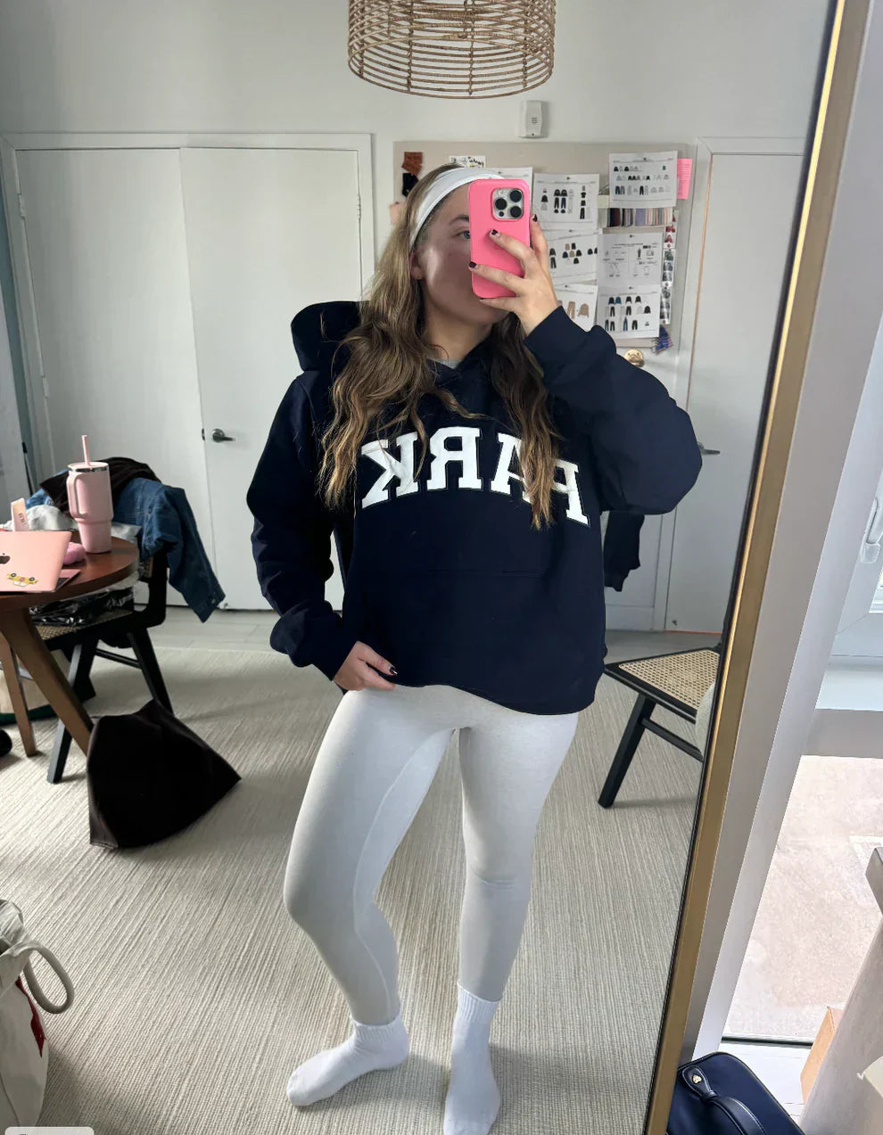 Women's oversized sweatshirt with large chenille-style letter graphic