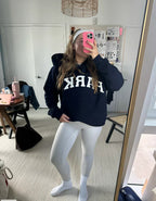 Women's oversized sweatshirt with large chenille-style letter graphic
