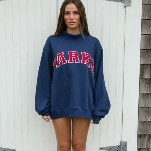 Women's oversized sweatshirt with large chenille-style letter graphic