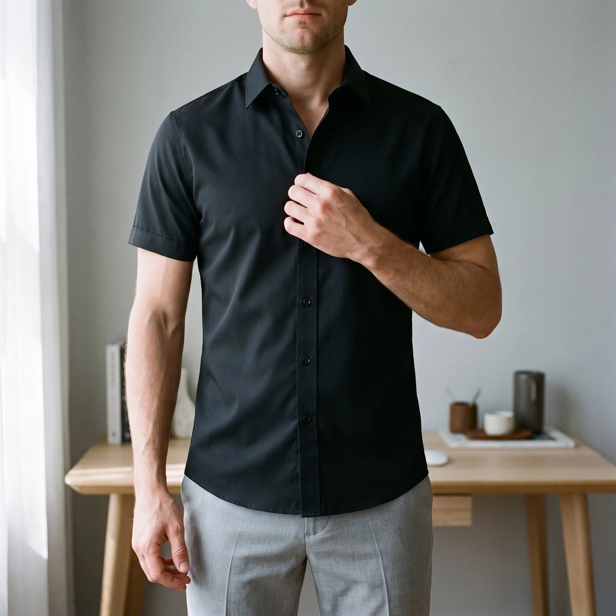 OxfordBreeze  - Short Sleeve Slim Fit Dress Shirt Office Attire