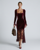 Women's Velvet Lace Fitted Maxi Dress