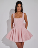 Women's textured mini party dress with square neck and bow back