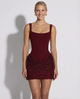 Women's corset mini dress with square neck and sparkle skirt