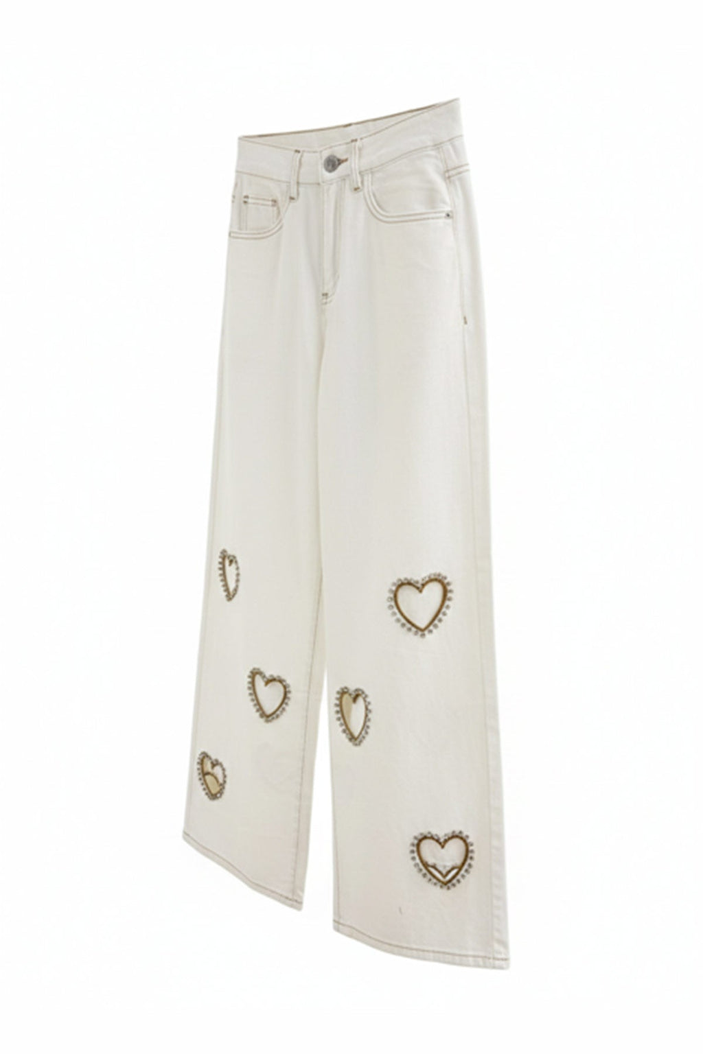 Women's wide leg jeans with embellished heart cutouts