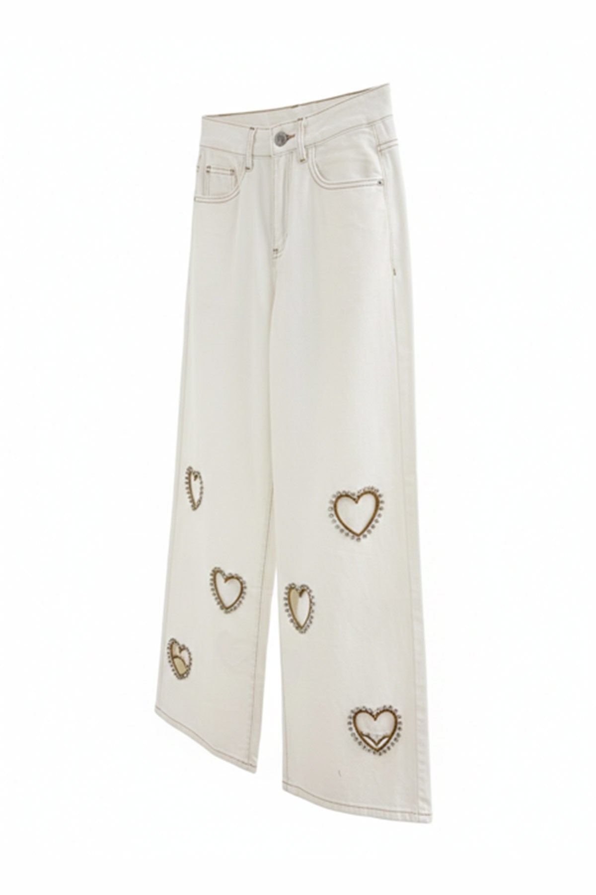Women's wide leg jeans with embellished heart cutouts