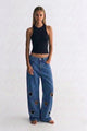 Women's wide leg jeans with embellished heart cutouts