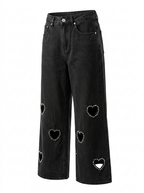 Women's wide leg jeans with embellished heart cutouts