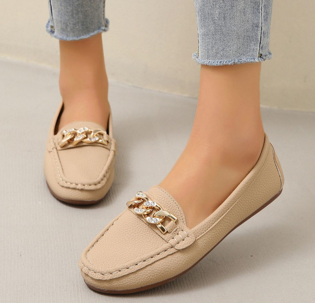Women's flat loafers with embellished buckle detail
