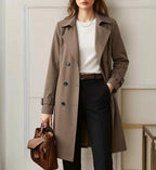 Women's khaki double-breasted trench coat with belt