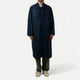 Men's long navy raincoat with collar and button front