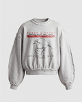 Grey distressed crewneck sweatshirt with horse graphic and long sleeves
