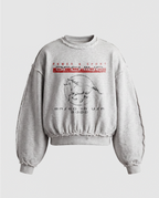 Grey distressed crewneck sweatshirt with horse graphic and long sleeves