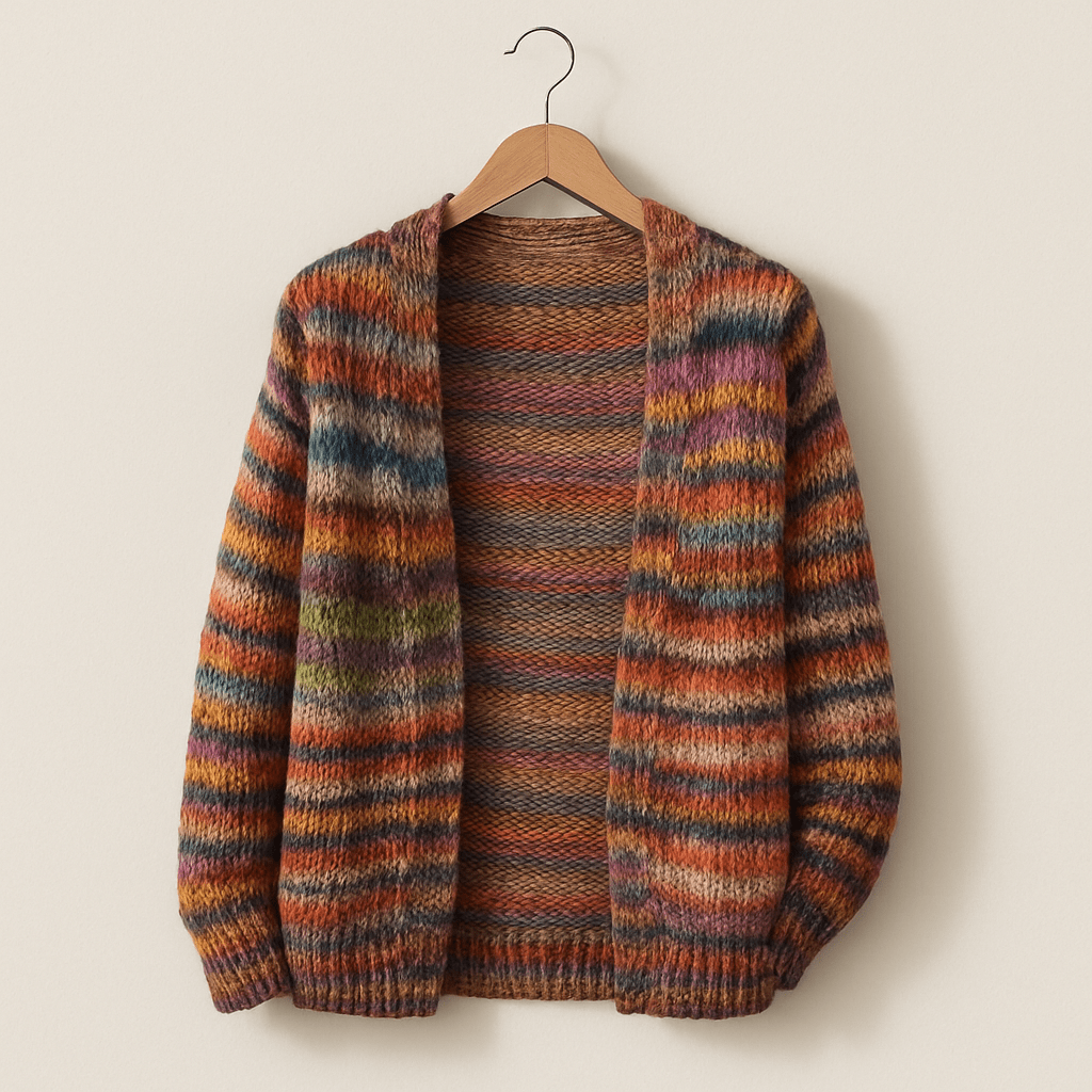 Women's multicoloured striped knit cardigan with V-neck and long sleeves