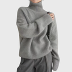 Women's long-sleeve turtleneck sweater with ribbed trims