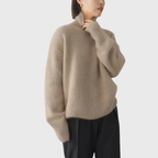 Women's long-sleeve turtleneck sweater with ribbed trims