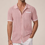 Men's openwork short-sleeve shirt with camp collar and buttons