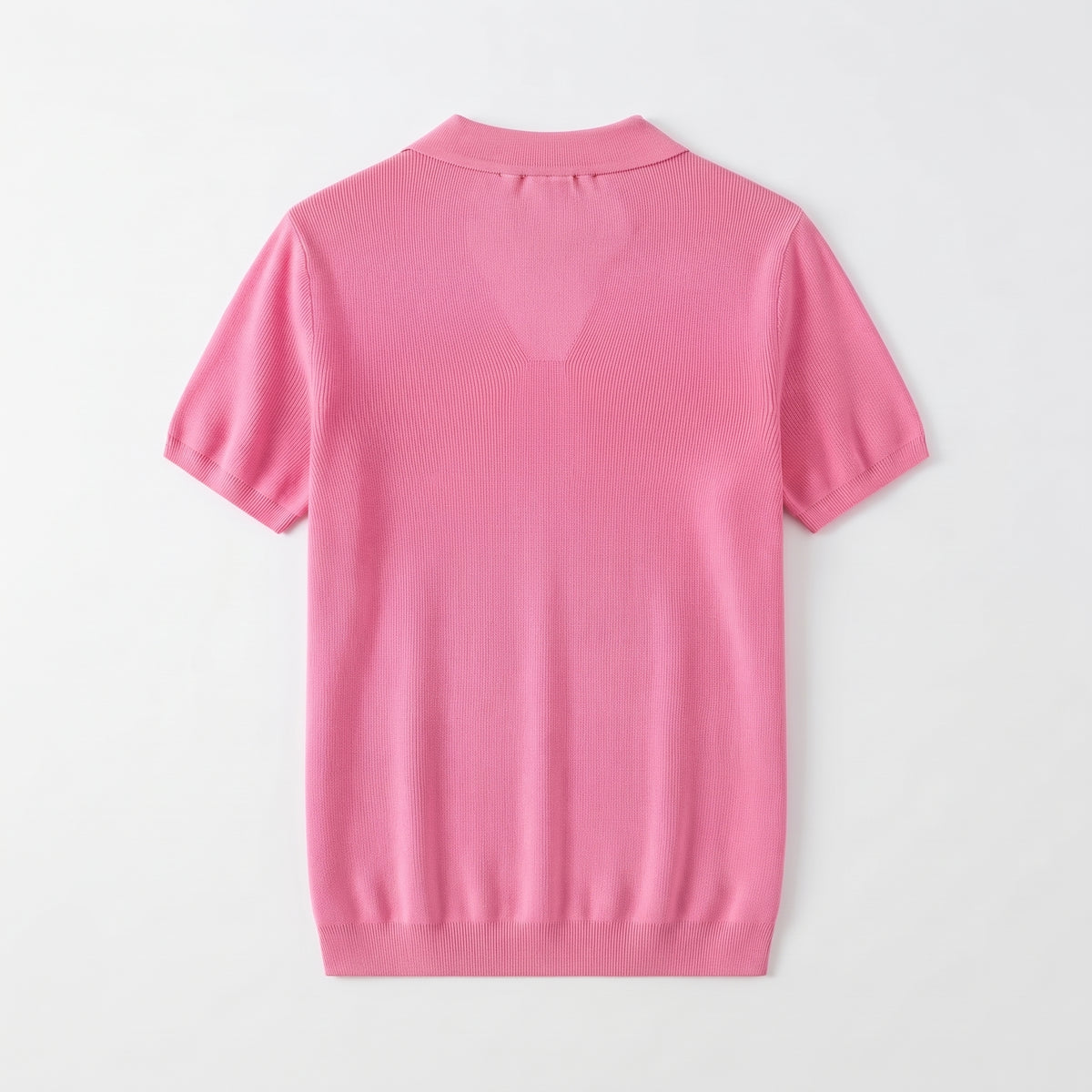 Men's Pink Waffle Knit Polo, V-Neck, Short Sleeves