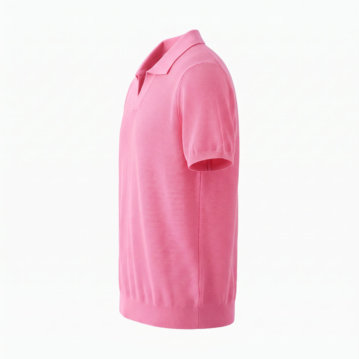 Men's Pink Waffle Knit Polo, V-Neck, Short Sleeves