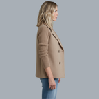 Women's button-front knit blazer with notched lapels and long ribbed sleeves