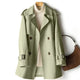 Women's mid-length trench coat with notched collar and double-breasted buttons