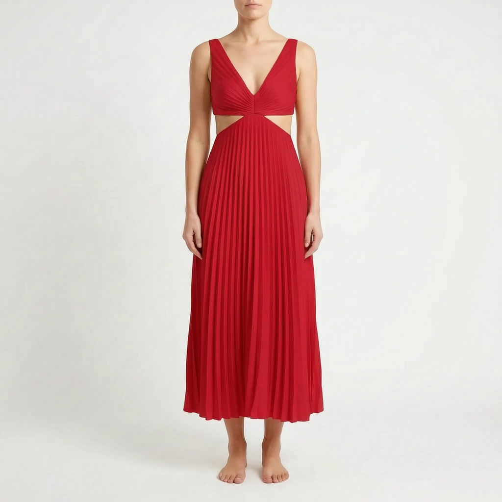 Plissea  - Sleeveless Pleated Midi Dress Evening Events