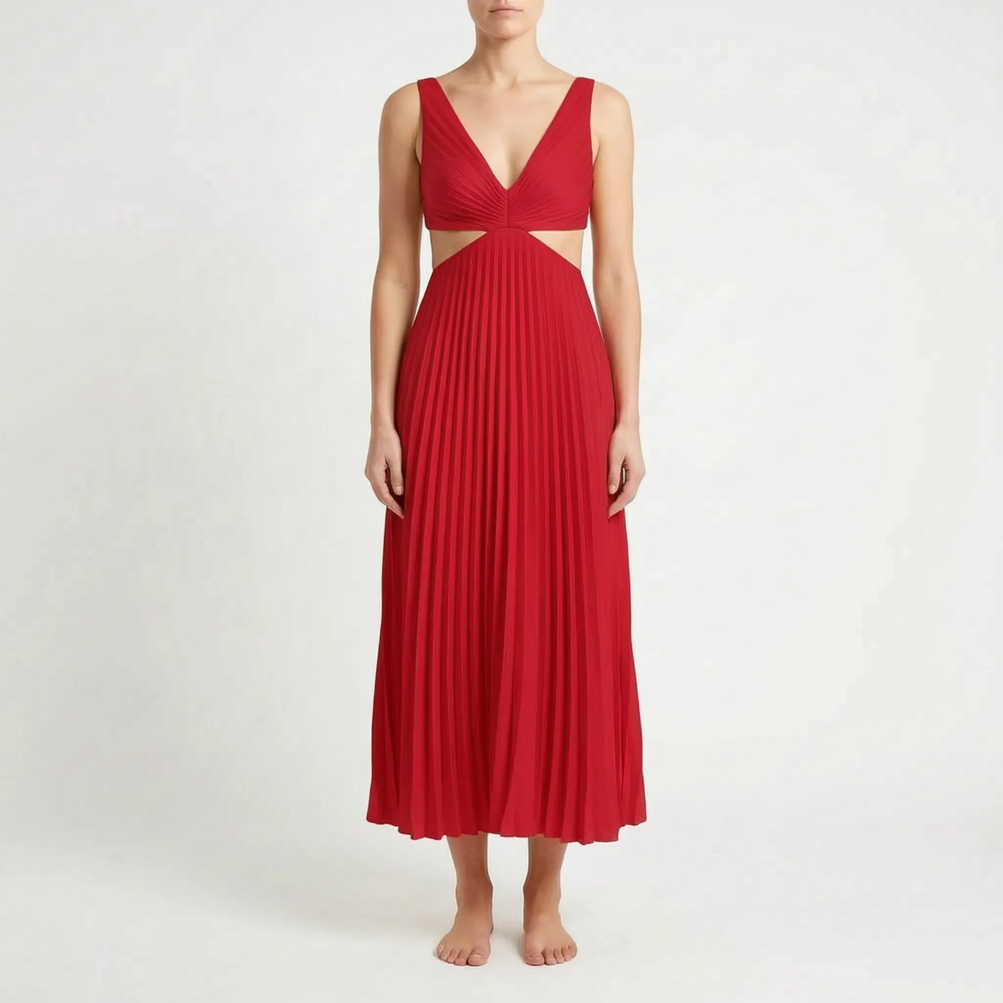 Plissea  - Sleeveless Pleated Midi Dress Evening Events