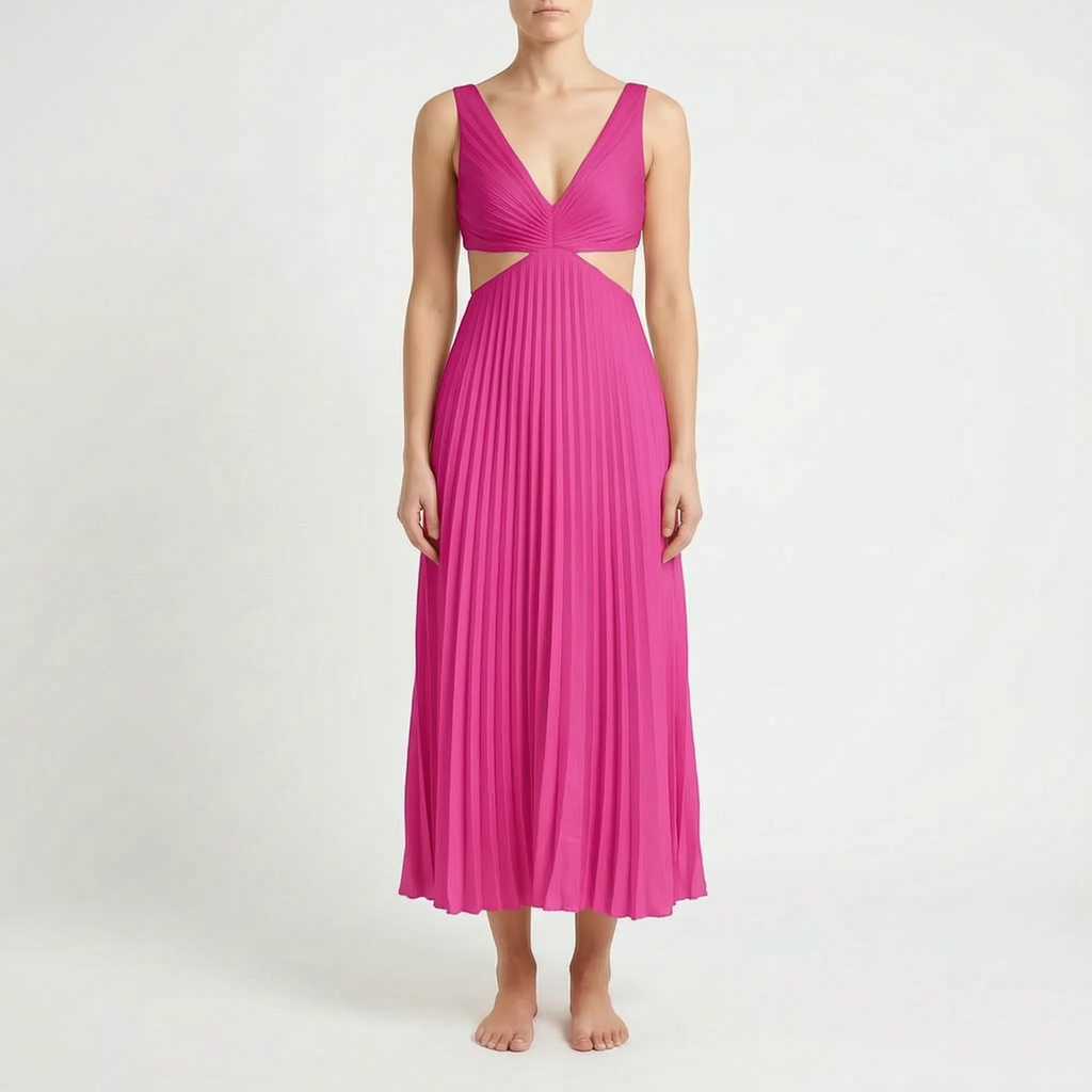 Plissea  - Sleeveless Pleated Midi Dress Evening Events