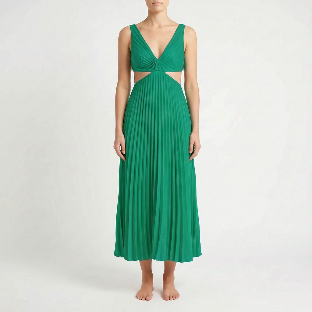 Plissea  - Sleeveless Pleated Midi Dress Evening Events