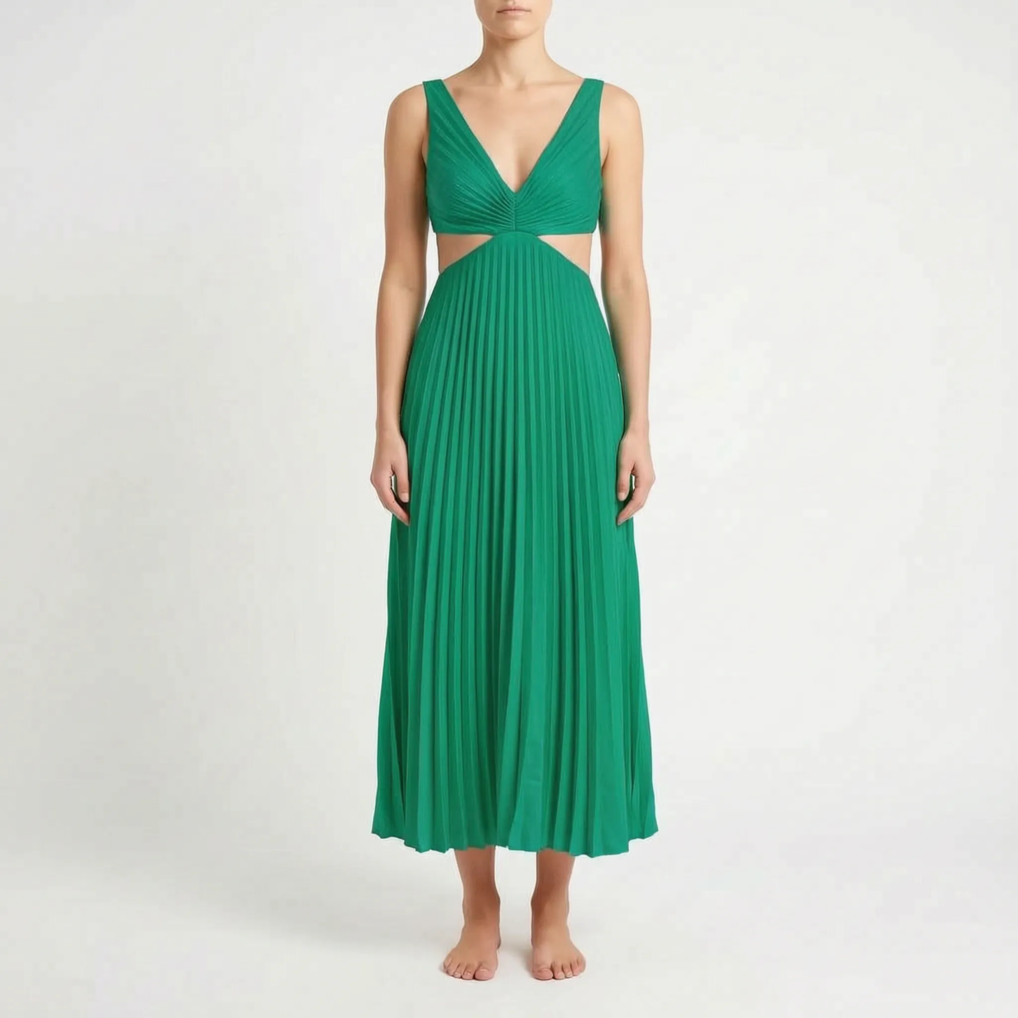 Plissea  - Sleeveless Pleated Midi Dress Evening Events