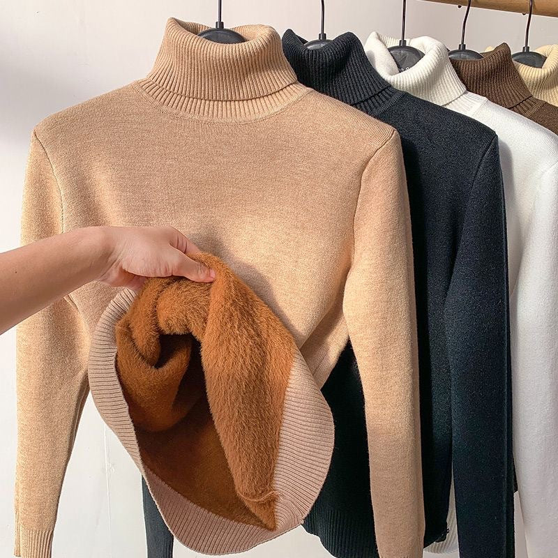 Women's long-sleeve fleece turtleneck sweatshirt in multiple colours