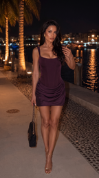 Women's sleeveless ruched mini dress with square neckline