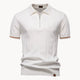 Men's short-sleeve knitted polo shirt with zip neck, classic collar and striped cuffs