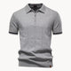 Men's short-sleeve knitted polo shirt with zip neck, classic collar and striped cuffs