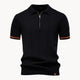 Men's short-sleeve knitted polo shirt with zip neck, classic collar and striped cuffs