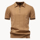 Men's short-sleeve knitted polo shirt with zip neck, classic collar and striped cuffs