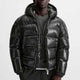 Men's hooded puffer jacket with quilted panels and front zip