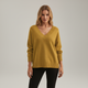 Women's plain V-neck sweater with long sleeves and ribbed trims
