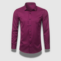 Men's long sleeve formal shirt with point collar, button front and curved hem