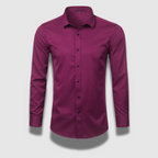 Men's long sleeve formal shirt with point collar, button front and curved hem