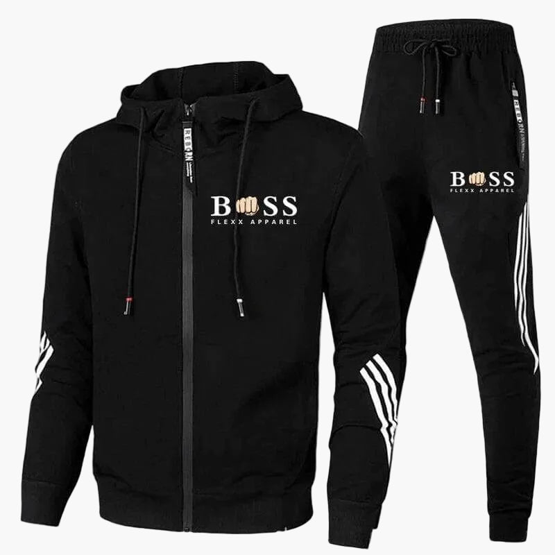 Men's hooded tracksuit with zip jacket and striped joggers