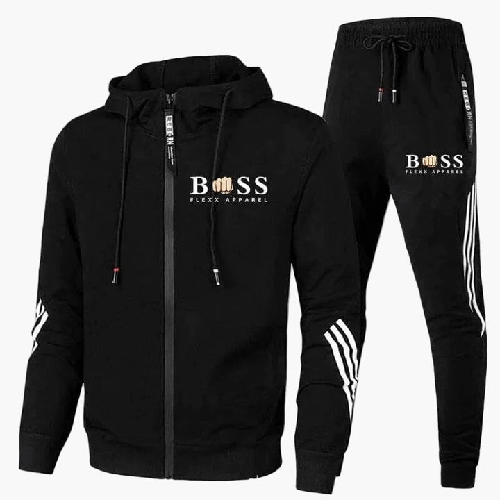 Men's hooded tracksuit with zip jacket and striped joggers