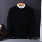 Men's plain crew neck sweater with long sleeves and ribbed trims