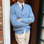 Men's V-neck ribbed cardigan with button front