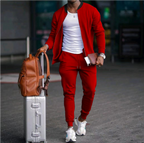 Men's solid tracksuit set with zip jacket and tapered joggers