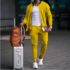 Men's solid tracksuit set with zip jacket and tapered joggers
