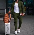 Men's solid tracksuit set with zip jacket and tapered joggers